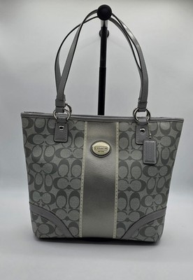 Coach Signature Gray Shoulder Bag Silver Stripe Leather Trim - F18848 Creed 2012