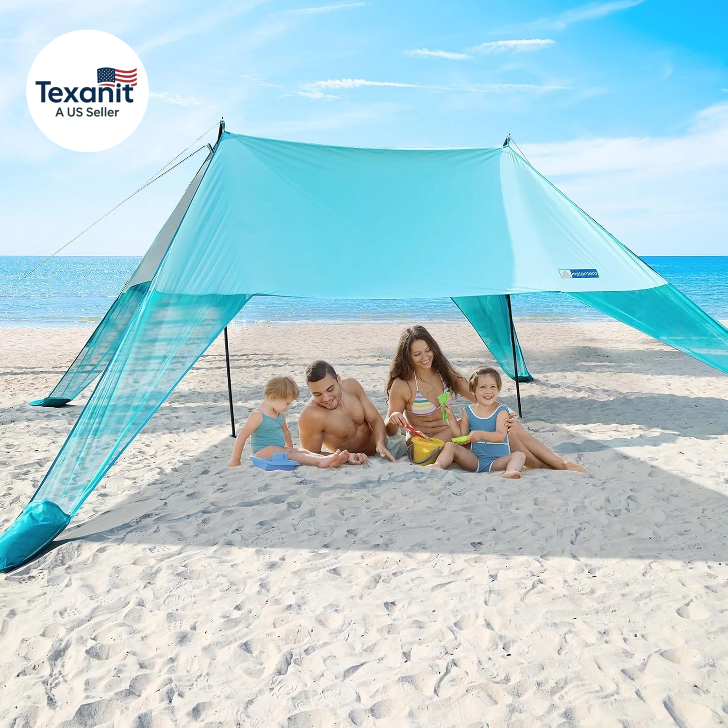 Large Portable Beach Shade- 15X10Ft, Easy Setup, UPF50+ Protection, Ultra-Stable