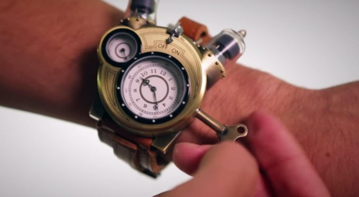 Steampunk Tesla Analog Watch With Metal Findings And Leather Strap 