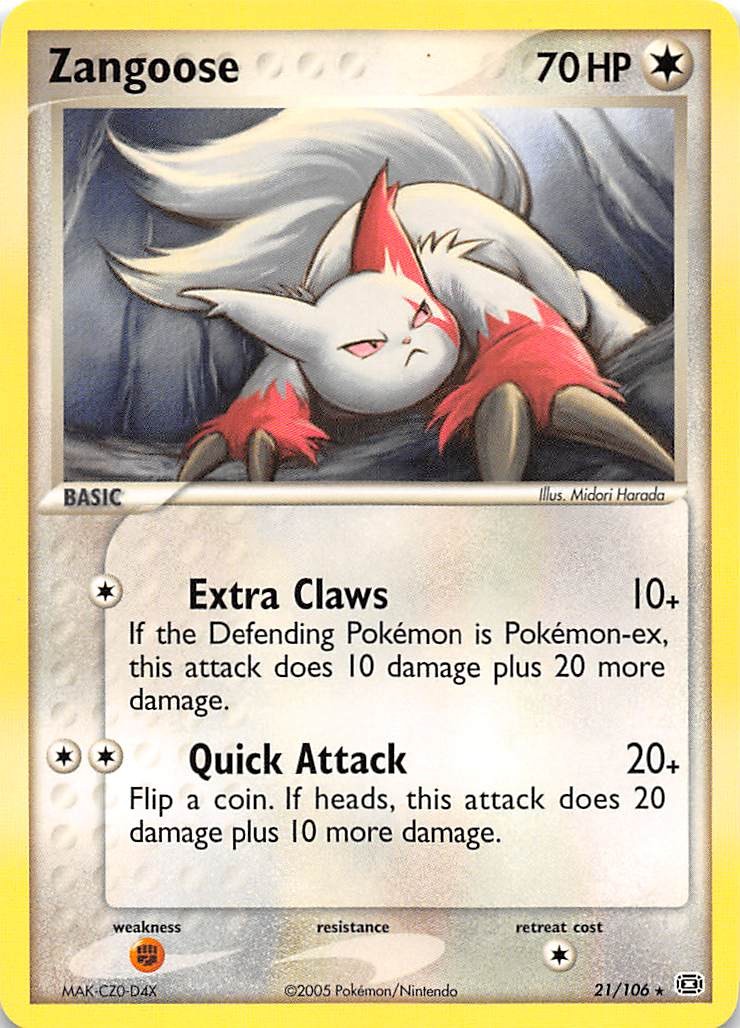 Zangoose 21/106 Rare Emerald Pokemon NM 001785