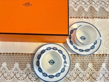 Herm s Cup  Saucer Set Cha ne d  Ancre, Set of 2, Porcelain, Chain Motif