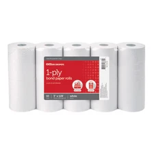 Office Depot Brand 1-Ply Bond Paper Rolls, 3" x 128', White, Pack Of 10