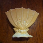 Vintage McCoy USA Pottery Yellow Flower Leaves and Berries Fan Vase