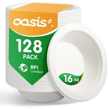 16 oz 128-Pack Compostable Paper Bowls, Disposable Salad Soup Bowls, Heavy-...