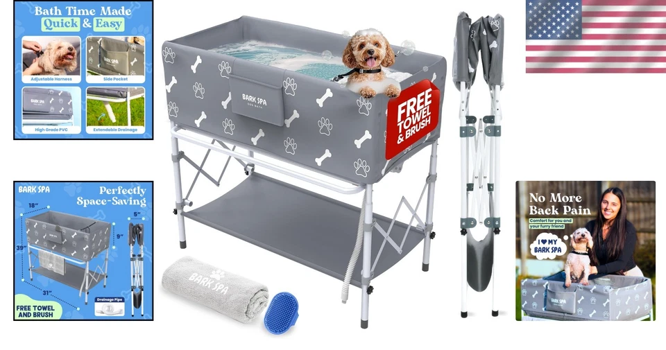 Bañera Portátil para Perros con Cepillo y Toalla - Acceso 360 Grados y Diseño Plegable Foto 2 de 4