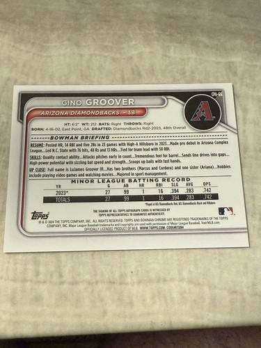 2024 Bowman Chrome Gino Groover 1st Bowman Auto #CPA-GG - Picture 2 of 2