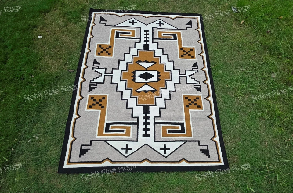 5x8 Ft Handwoven Kilim Wool Navajo Rug Halloween Decor Housewarming Area Rug - Image 2 of 4