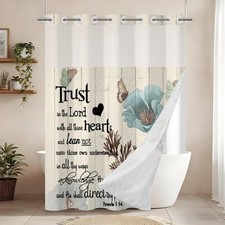 No Hooks Shower Curtain and Liner Set Bible Verse Shower Curtains for Bathroom