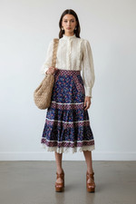 JESSICA'S GUNNIES Gunne Sax Skirt S Vtg 70s Floral Prairie Cottagecore Tiered