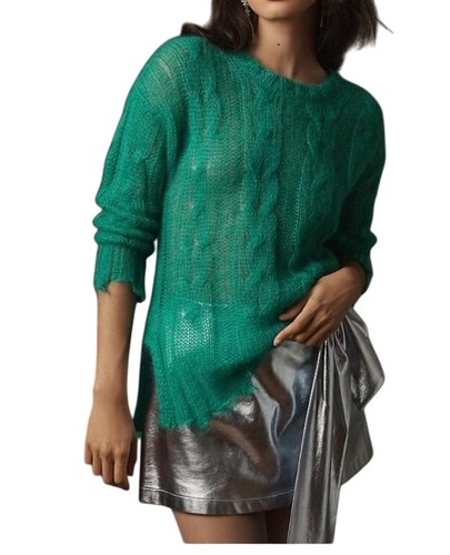 By NEW Anthropologie Posey Stitched Distressed Wool Sweater M FALL Moss green - Picture 5 of 21