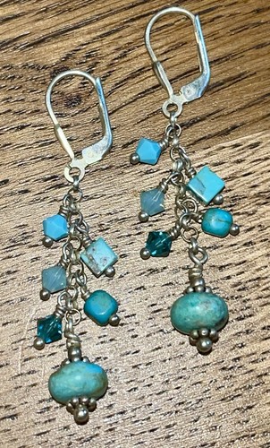 Türkis Swarovski Kristall & Sterling Silber Ohrringe - Türkis Tangle OOAK - Bild 2 von 3