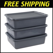 Gray 13L Plastic Bus Tubs, 3-Pack Commercial Boxes