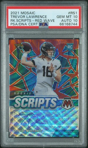 2021 Panini Mosaic Trevor Lawrence Rookie Scripts - Red Wave #RS1 PSA 10; #3 /10
