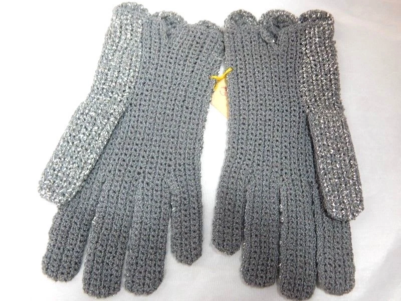 Guantes Falbala Ganchillo a Mano Hechos en Francia Gris Metálico Estrás Años 50 De Colección M Foto 2 de 4