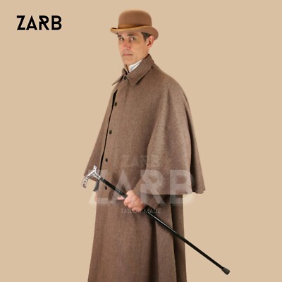 Men's Brown Inverness Cape Coat Sherlock Holmes Style Victorian