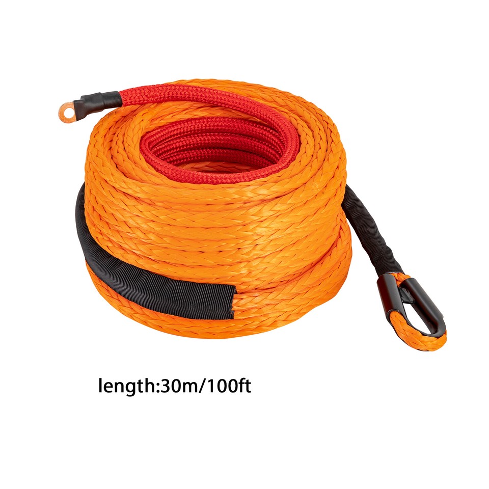 3/8" 100 FT Synthetic Winch Rope Winch Line Cable Rope with Winch Hook