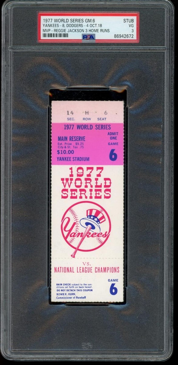 1977 World Series Game 6 Ticket STUB Reggie Jackson PSA 3 VG NY