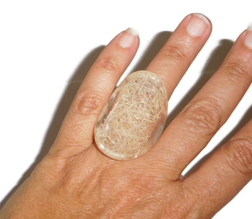 Sobral Macarandachi Hemp Sisal Inclusion Clear Cuff Artist Made Ring Size 7.25
