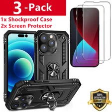 For iPhone 12 13 14 15 Pro Max Shockproof Case & Tempered Glass Screen Protector