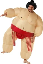 Adult Red Inflatable Sumo Wrestler Costume Men`s Halloween Blow Up Fat Suit O/S