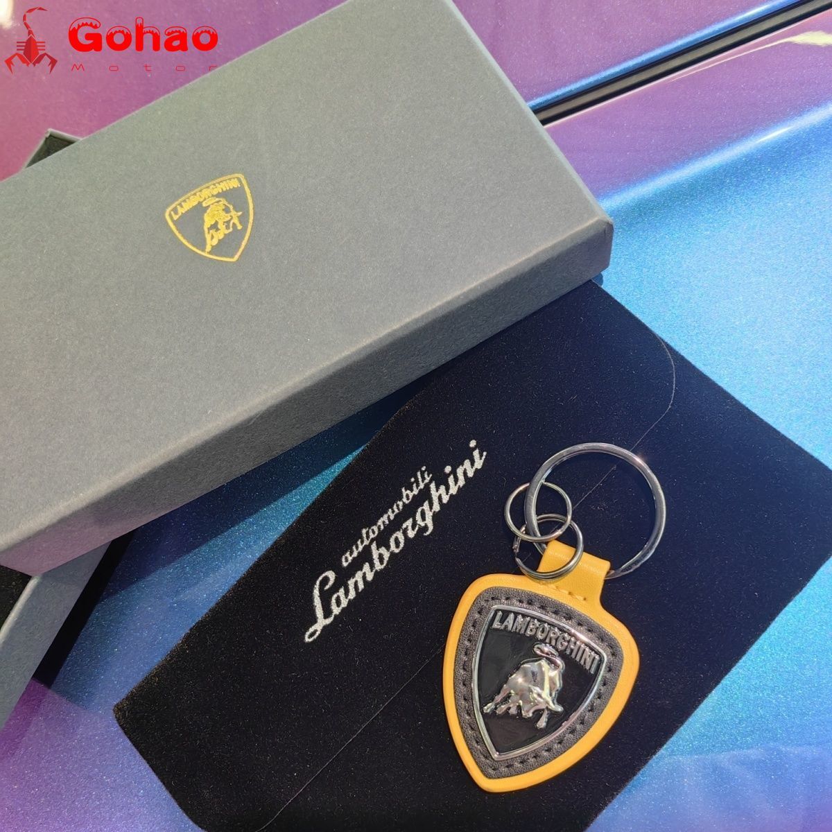 Leather Alloy Badge Keychain for Lamborghini Huracan