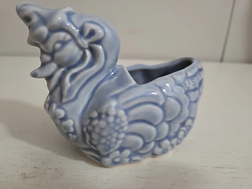 Vintage Mother Goose Swan Shawnee Pottery Planter Vase Blue Grey Bird Decor