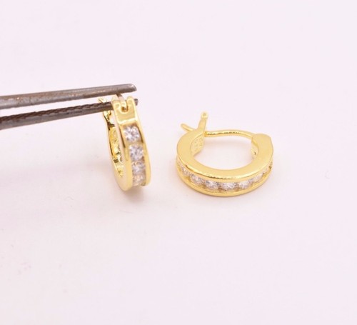 1/2" Small Hoop Channel Earrings 14K Yellow Gold-Plated 925 Silver - 第 2/5 張圖片