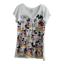 Disney Mickey Mouse T Shirt Junior XL 15/17 White Multiple Mickey with Quotes