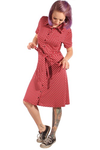 60er Jahre retro A-Form Stretch Kleid Shirtkleid Jerseykleid rot | eBay