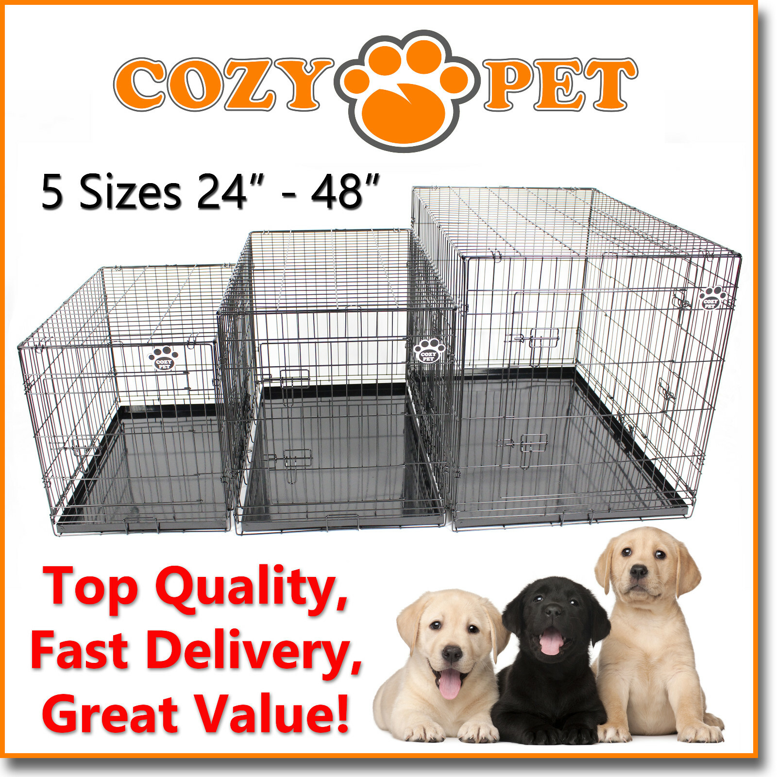 Dog Cage Puppy Crate Metal Tray Black Cozy Pet Dog Crate 5 Sizes Folding Vet Bed