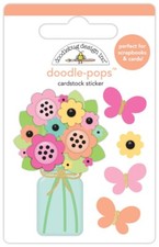 Doodlebug Stickers Doodle-Pop 3D Butterfly Bouquet Flowers Jar Vase Butterflies