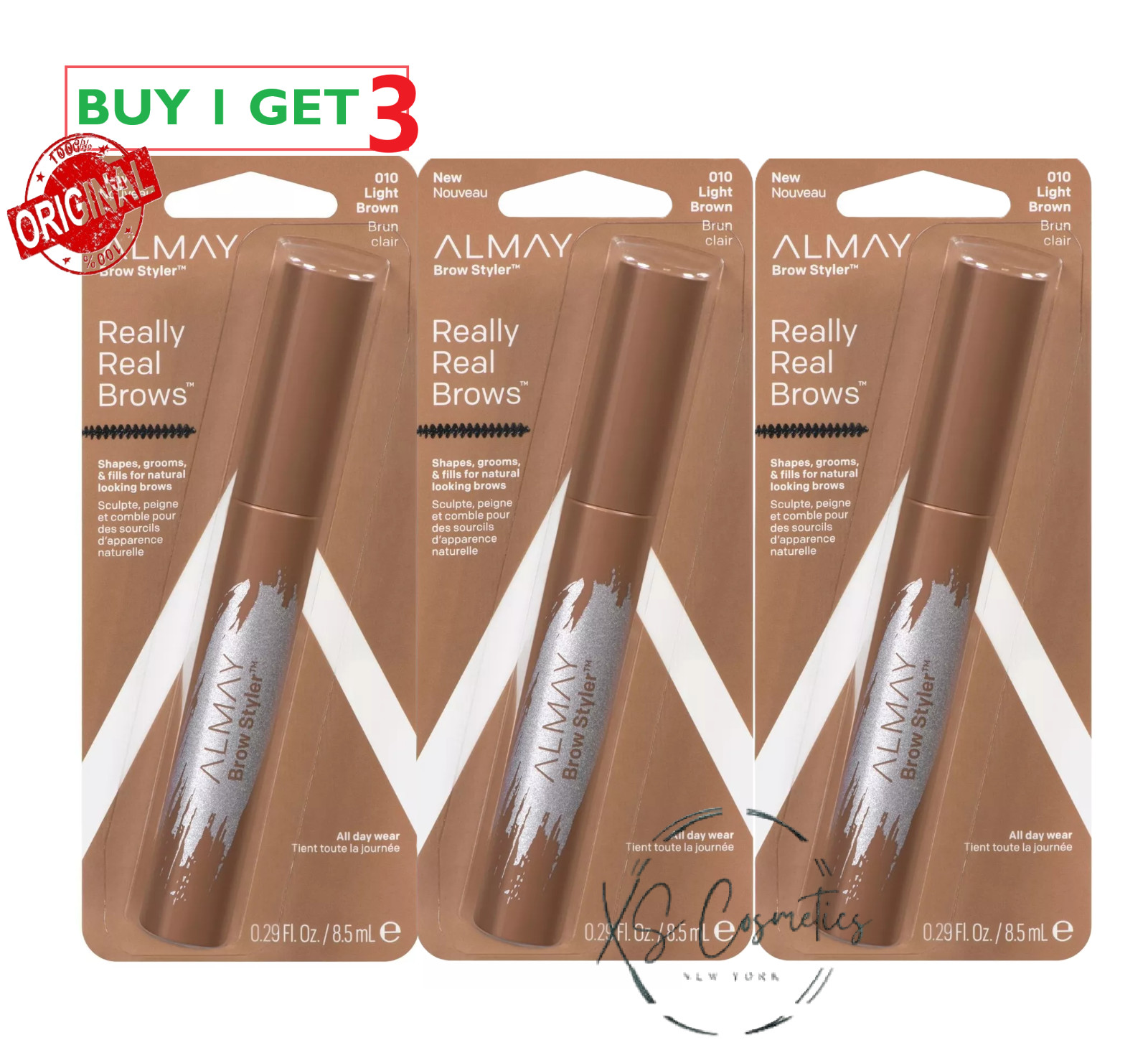 Лот из 3-х средств для укладки бровей Almay Really Real Brows 010 Светло-коричневый по 0,29 унции каждый