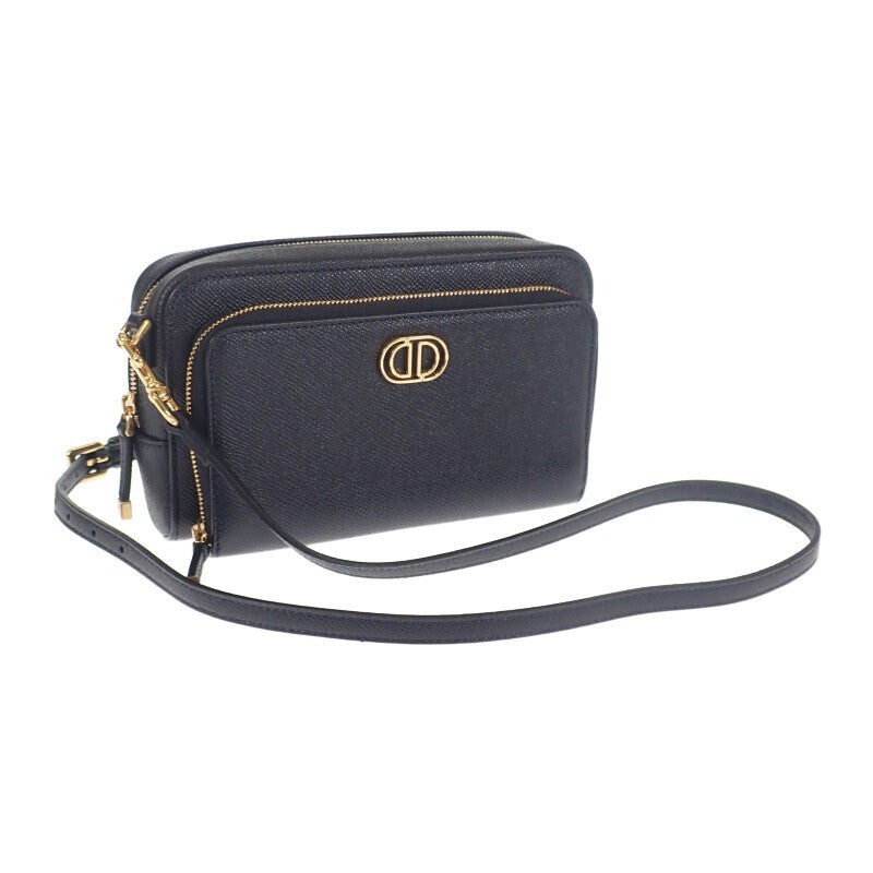 未使用 Christian Dior CARO DOUBLE POUCH BAG CHRISTIAN DIOR Caro Grained Black Double Pouch Crossbody Bag