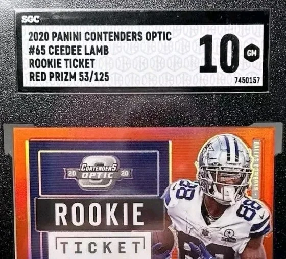 2020 Contenders Optic CeeDee Lamb Rookie Ticket #/125 Red Prizm SGC•10 GEM-MINT - Image 3 of 4