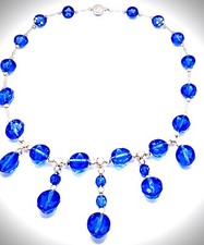 ART-DECO CZECH💙Cobalt-Blue Beveled Faceted Rhinestones💙CHOKER NECKLACE