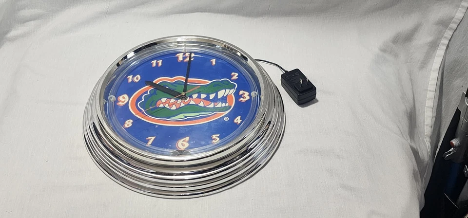 Reloj con letrero de neón Florida Gators reloj azul cueva naranja (15") funcionando Foto 4 de 4
