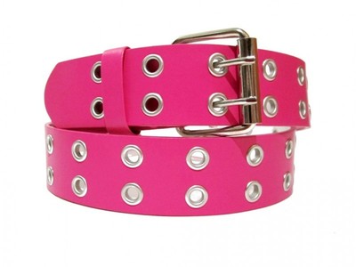 Carolina Herrera Pink and Silver Double Ring Leather Belt, Size M Initials Insignia reversible skinny belt orchid pink/mist  main image 2