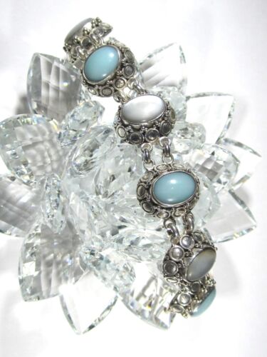 Sterling Silver Chinese Amazonite & Mother of Pearl Station Bracelet