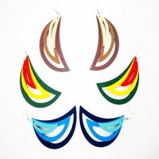 2Pairs Big Multilayered Moon Shape Dangle Earring Blue/Brown/Green Women Fashion