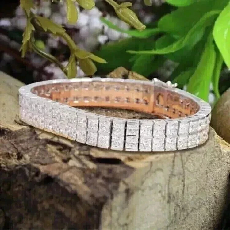 Brazalete de tenis para hombre 7 quilates corte princesa diamante creado en laboratorio chapado en oro blanco de 14 quilates Foto 3 de 4