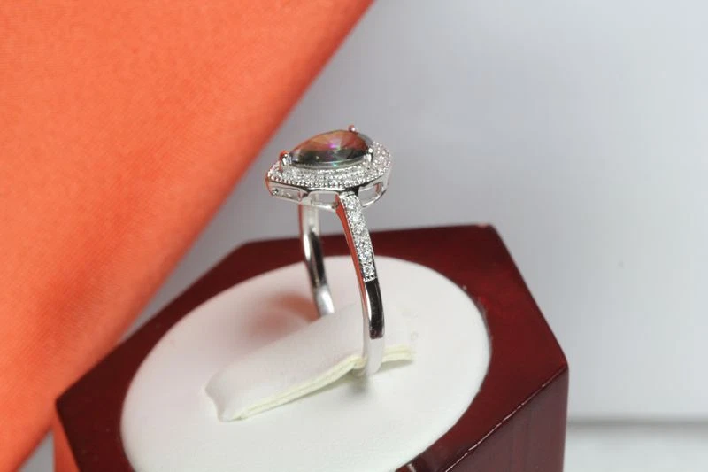  Мистический ГРУШЕВИДНОЙ ОГРАНКИ серебро 925 CZ МИСТИЧЕСКИЙ РАДУЖНЫЙ ТОПАЗ W прозрачный CZ кольцо - Изображение 3 из 4