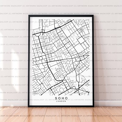Soho Karte Poster Druck ungerahmt Soho Map Print London Wandbild Minimal Design