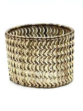 Modernist Gold Hammered Metal Stretch Wave Slat Bracelet Wide Chunky Fitted MCM