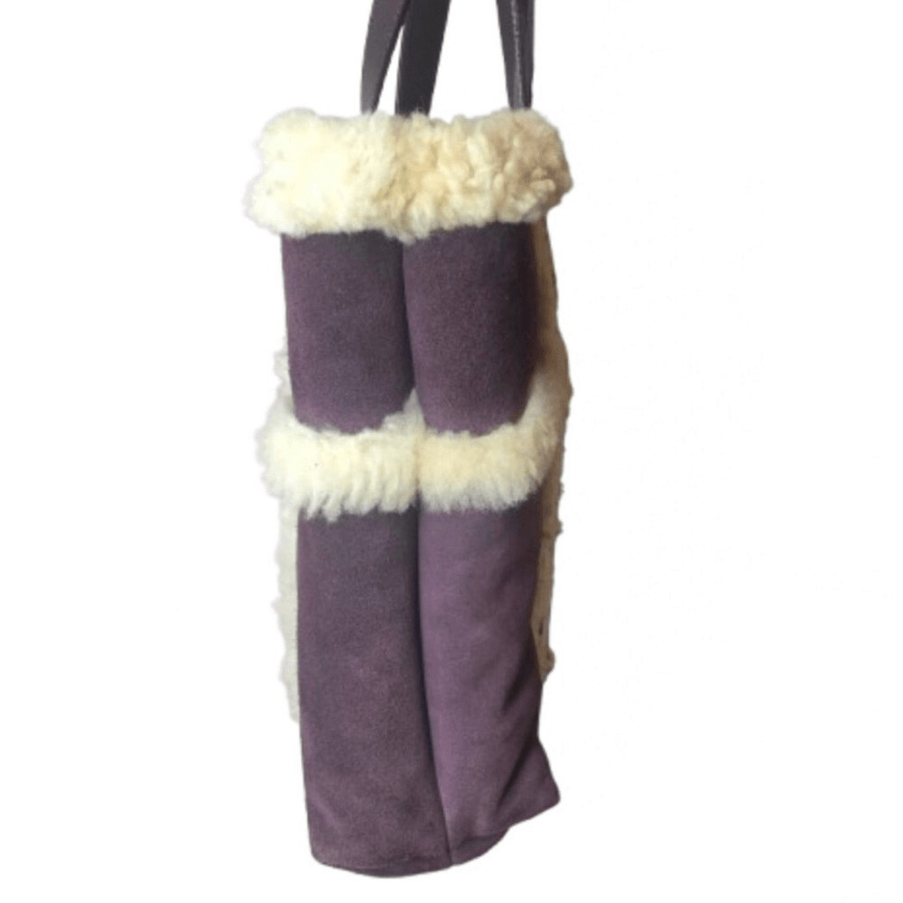 UGG Large Plum & Ivory Leather Shearling Sheepskin Tote Bag MINT CONDITION image 3