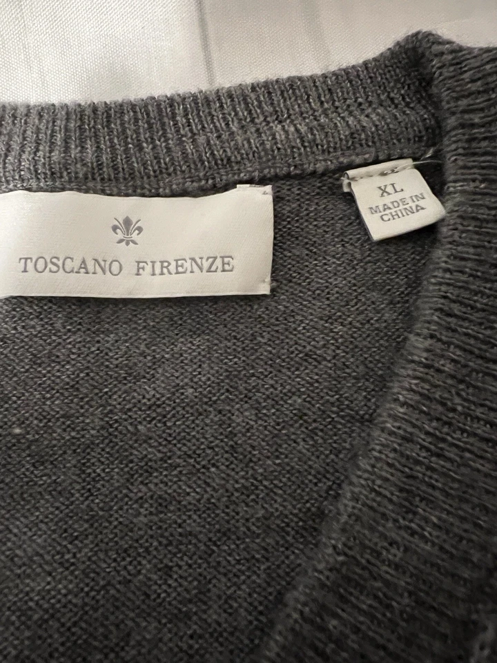 Toscano Firenze Sweater Mens XL Merino Wool Blend Sweater Gray Textured V Neck - Image 4 of 4
