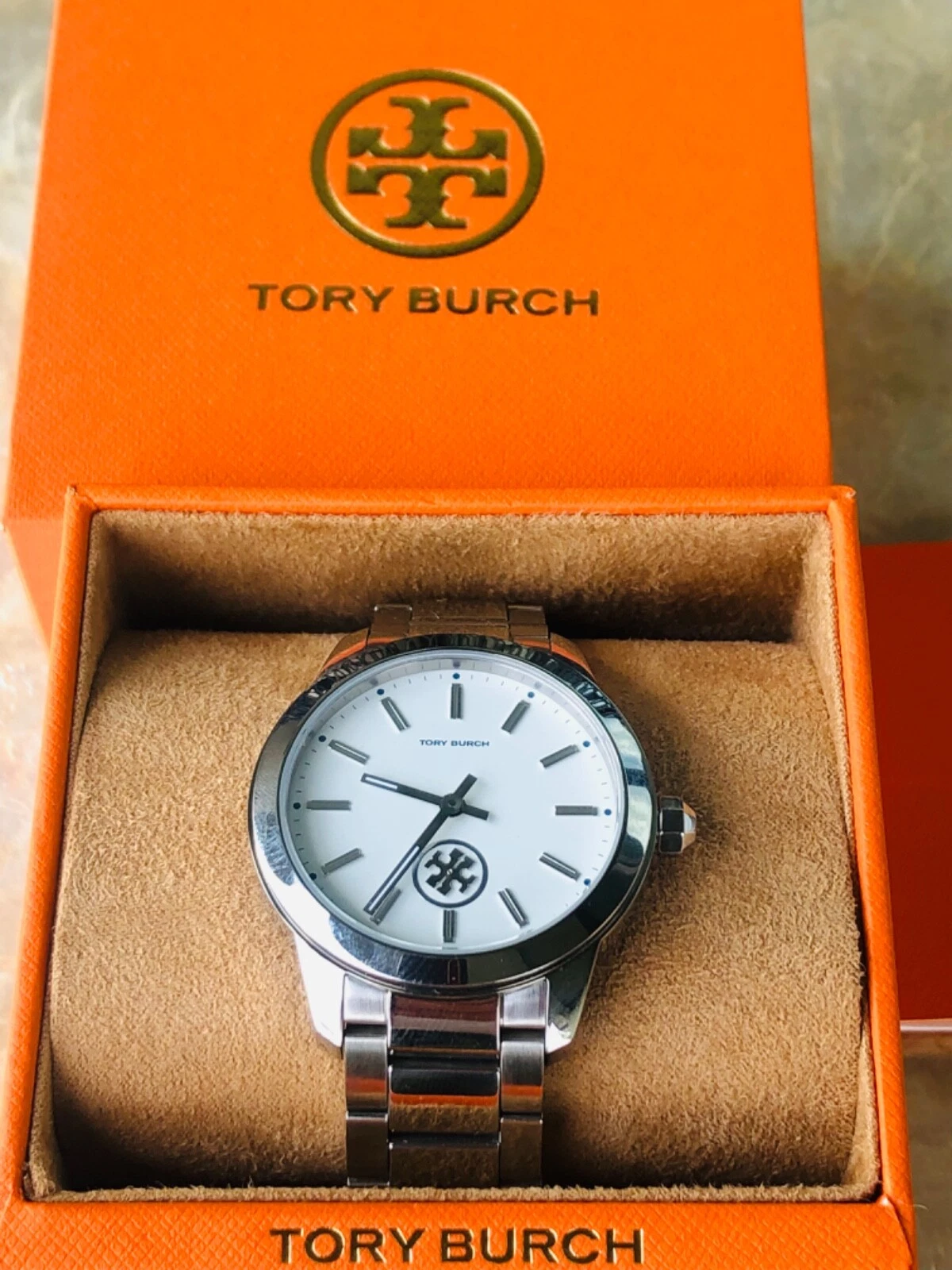 Nuovo Orologio da Donna Tory Burch Collins Quadrante Bianco Acciaio Inox TBW1201