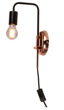 Bedside Black/Copper Wall Light Fixture Plug In Switch And Swing Arm Fitting Uk
