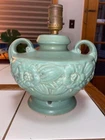 1920s McCoy Art Pottery Lamp Matte Green Floral Ring