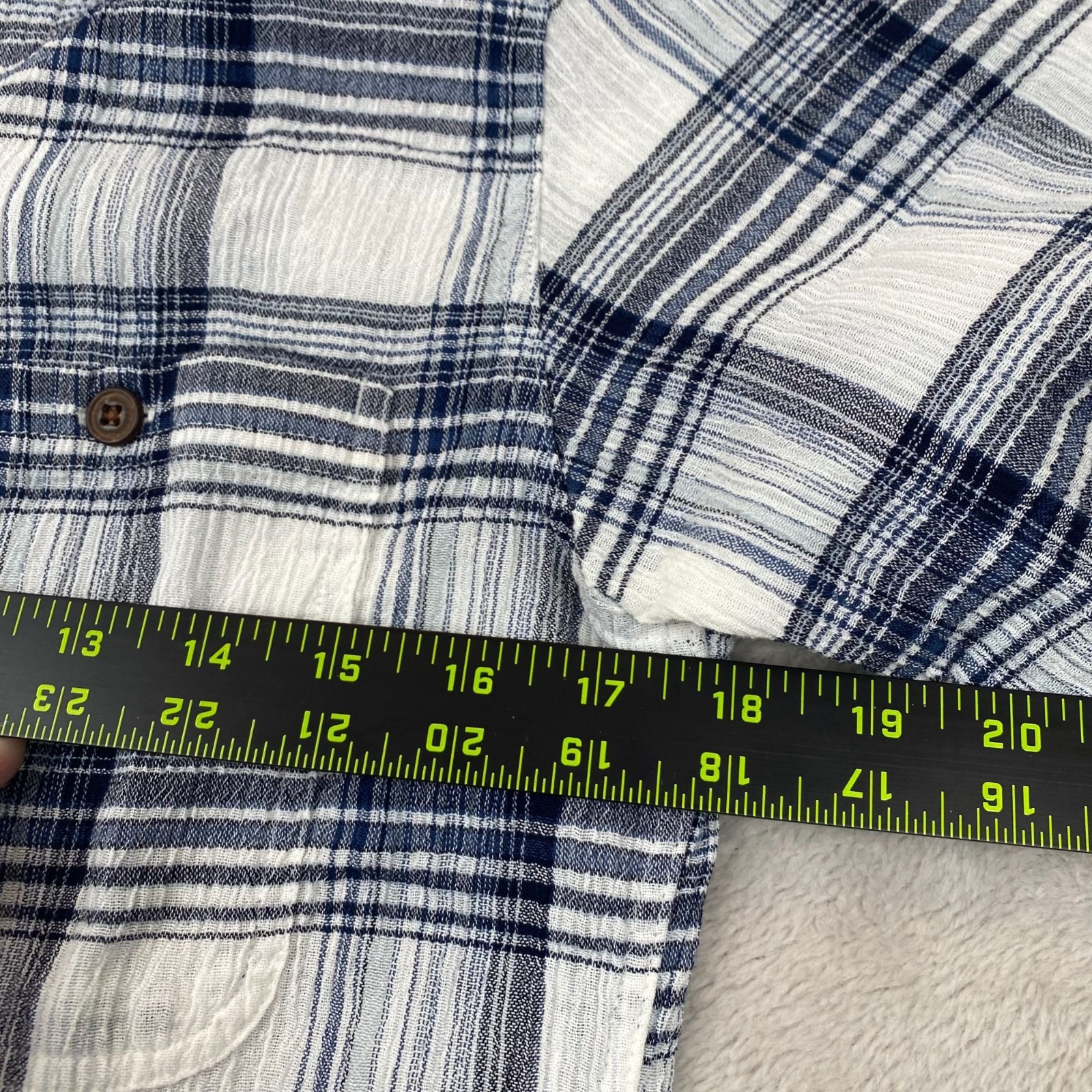 Patagonia Men's Shirt Small Short Sleeve A/C Ventana Navy Plaid Organic Cotton thumbnail 5