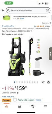 #ad PowRyte Electric Pressure Washer with Hose Reel Foam Cannon 4 Different Pressu $160.00